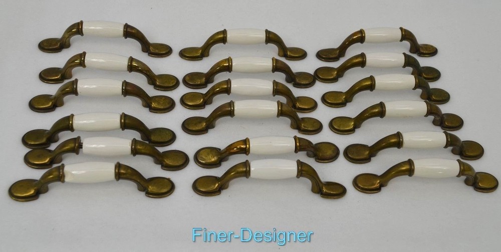 Vintage 70s Knob Brass Ceramic 3" pull door cabinet knobs kitchen hardware VTG