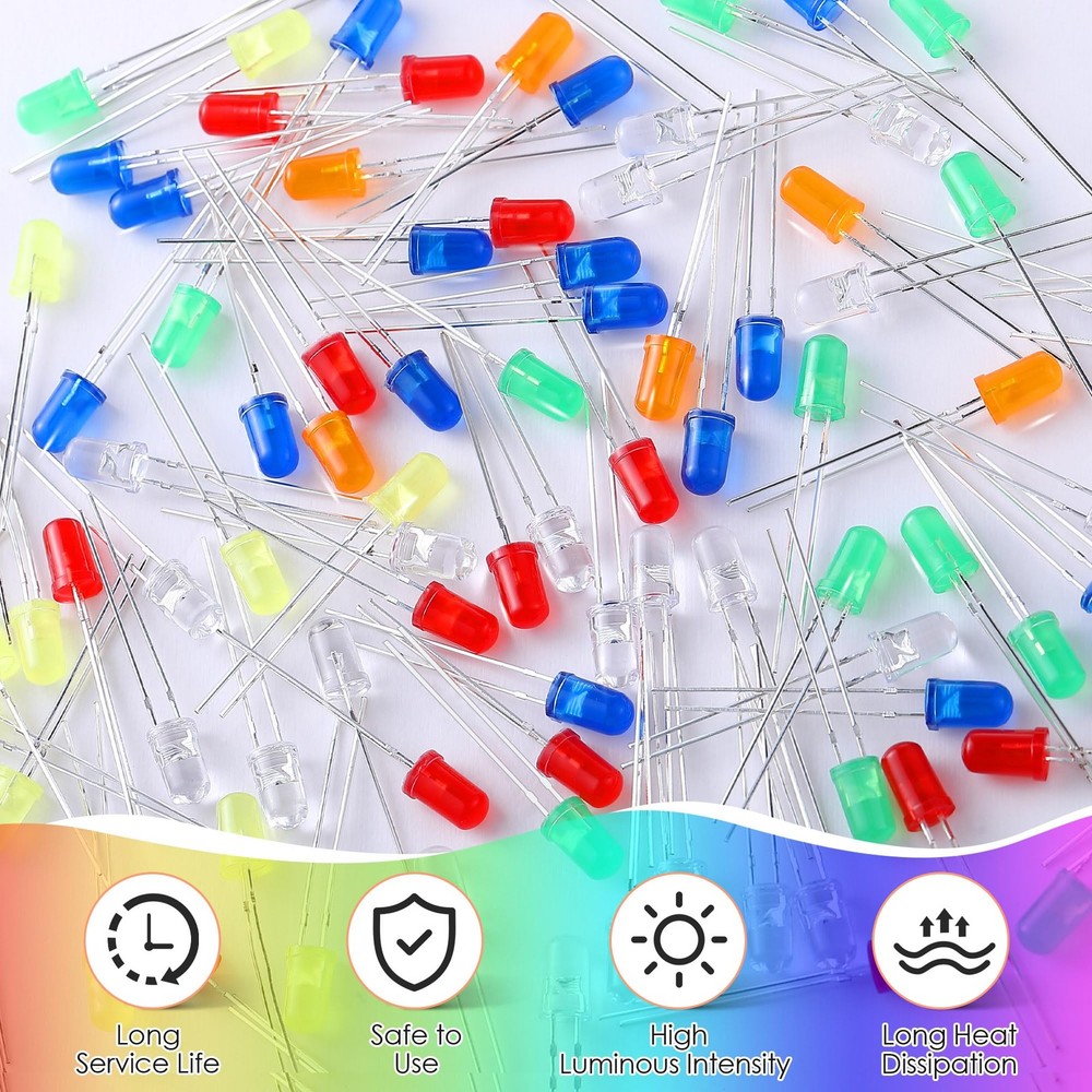 500 Pcs 5mm LED Lights Kit 10 Colors Assorted DIY Project