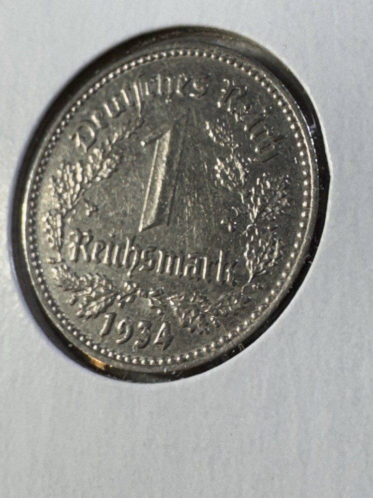 1934-J Germany 1 Mark Coin Cleaned