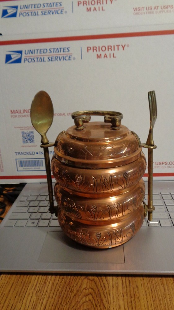 VINTAGE INDIA MIDDLE EASTERN BRASS COPPER STACKING LUNCHBOX