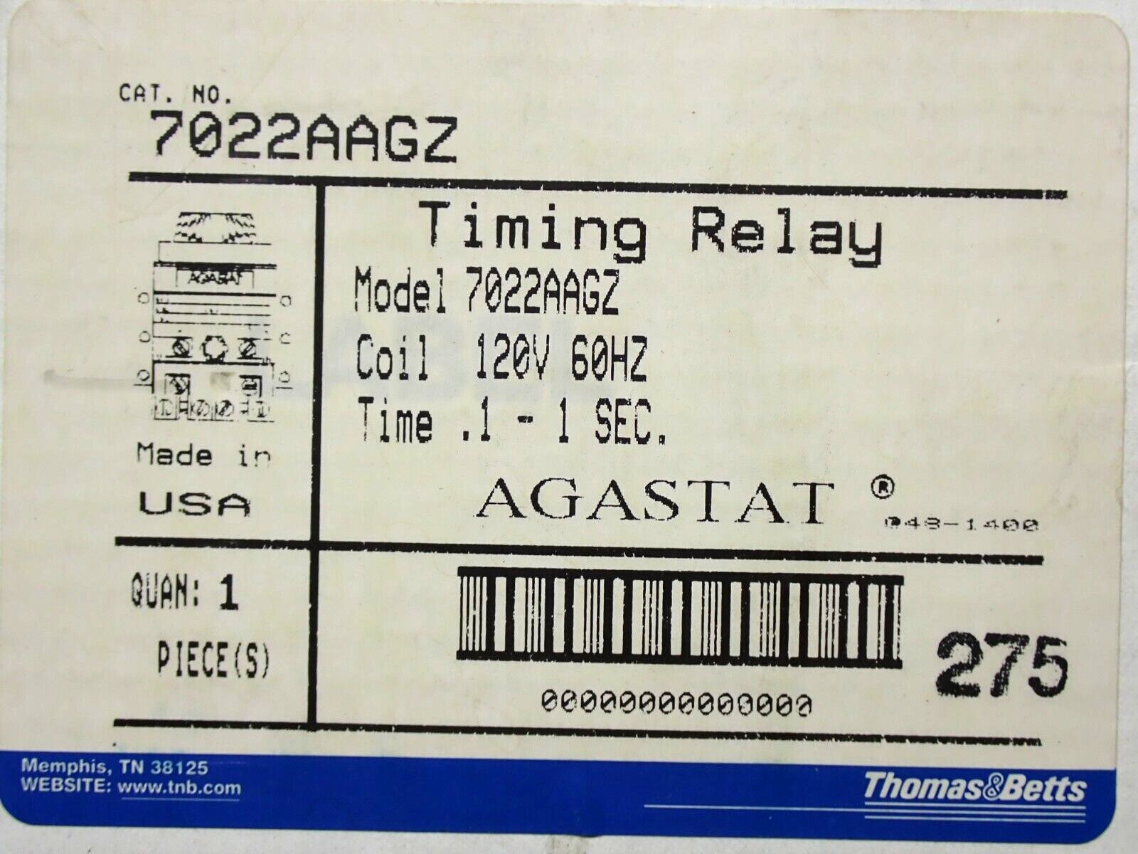 7022AAGZ .1-1 SECOND AGASTAT TIMING RELAY NEW