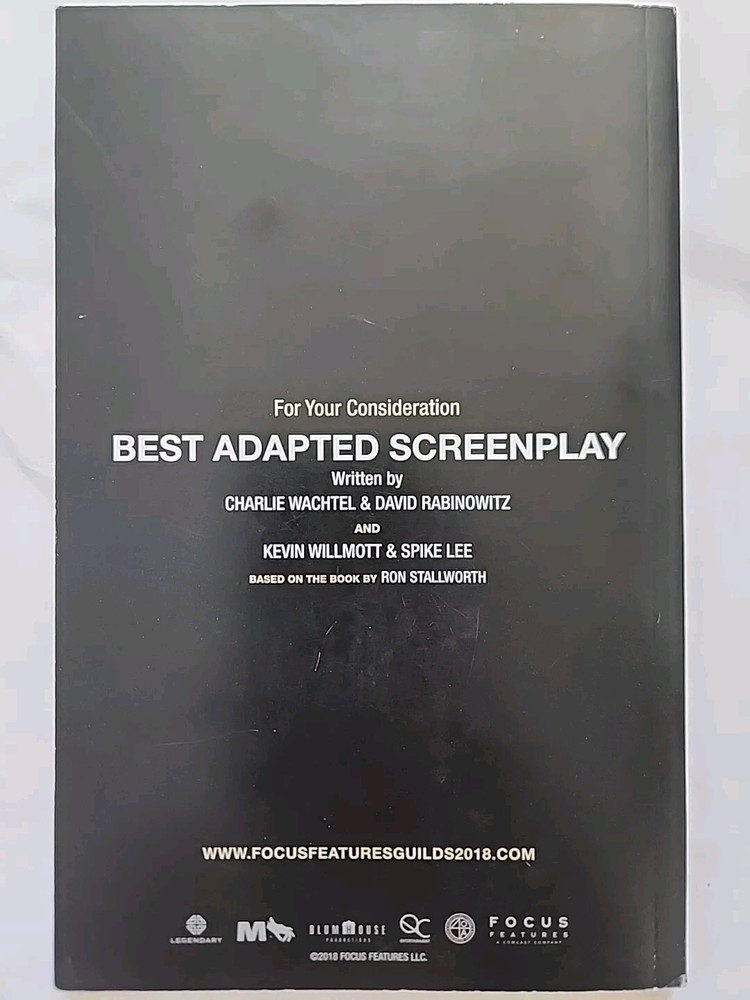 BLACKkKLANSMAN FYC Best Adapted Screenplay/Script Only - No Screener