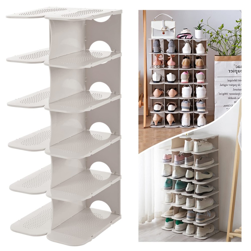 6-Tier Narrow Shoe Rack for Small Entryways, Space-Saving Adjustable Stackabl...