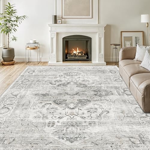 Washable 8x10 Area Rug - Large Soft Rugs for Living Room Vintage Stain