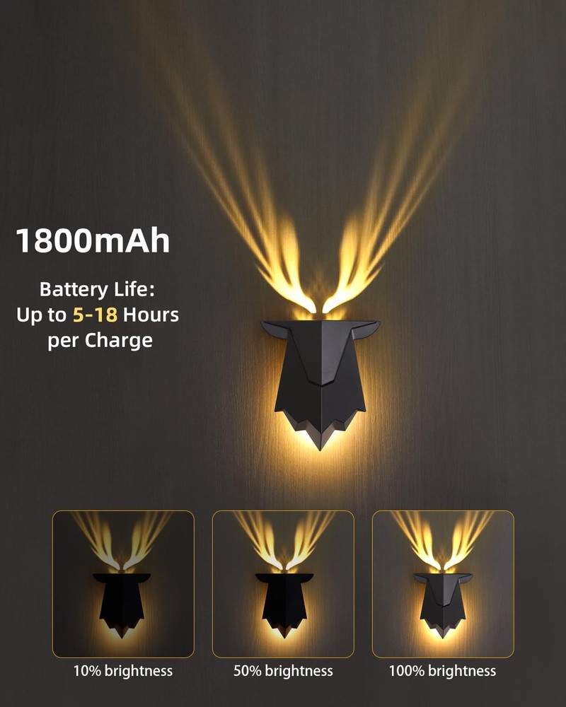 Antler Night Light with Remote Control, Adjustable Deer Wall Lamp Battery Ope...