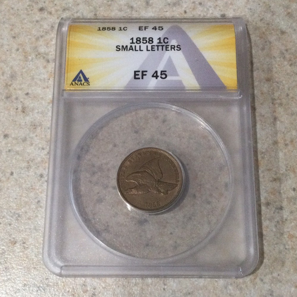 1858 1 Cent Flying Eagle Cent SM Letters ANACS EF 45 - Reverse Light Toning!