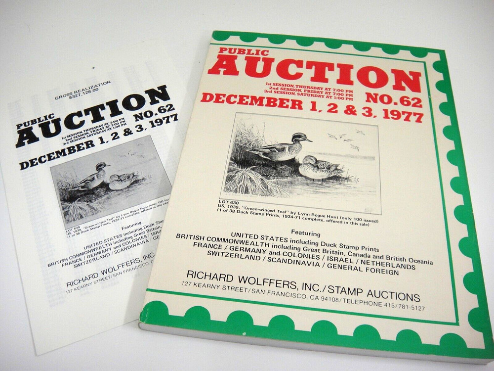 Wolffers Stamp Auction Catalog 1977 w Prices Realized Duck Stamp Prints Foreign