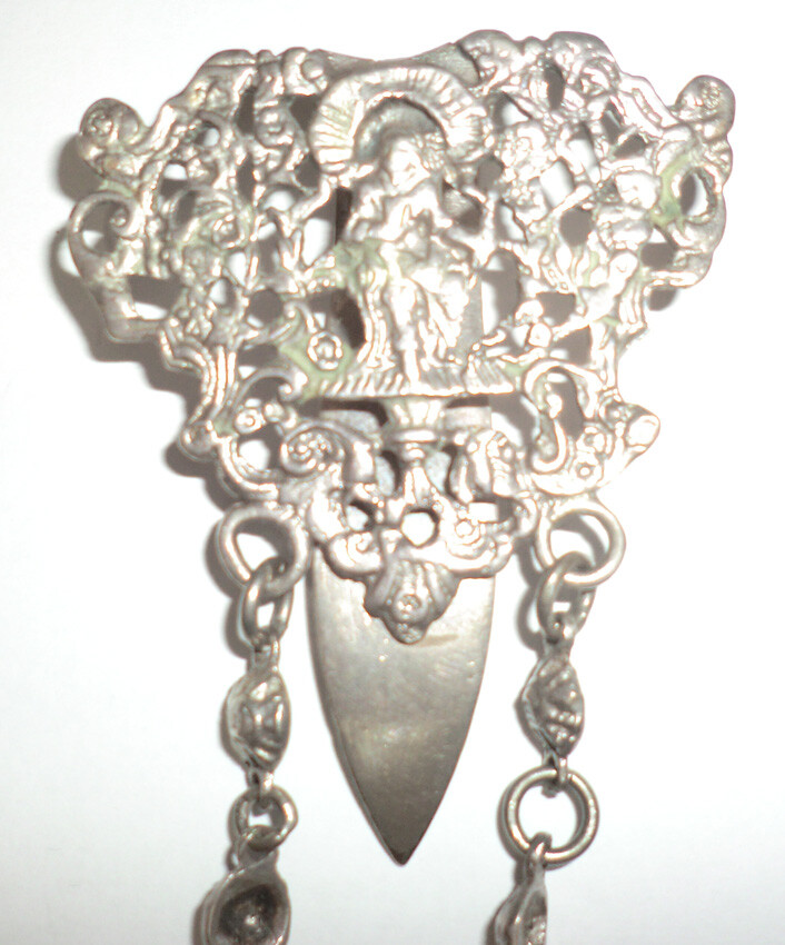 Antique Hallmarked English Sterling Chatelaine Hook 2 Chains Figural Person WB9
