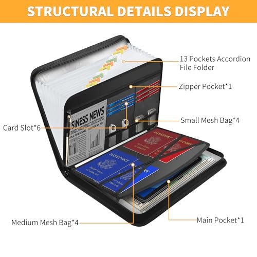 Fireproof Document Organizer, Multi-Pockets Accordion File Black 5200℉