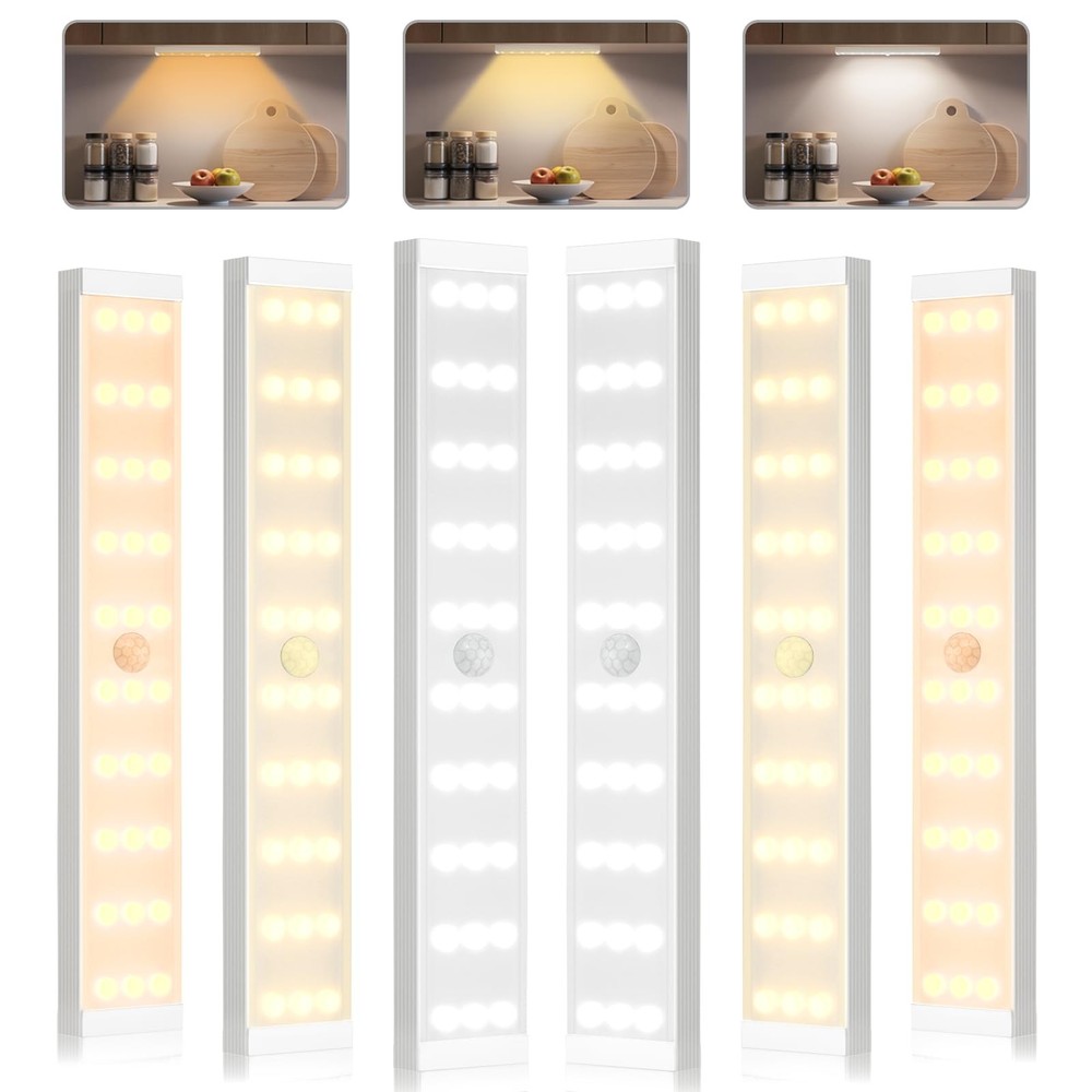 Under Cabinet Lighting, 6Pack Motion Sensor Light Indoor with 3 Color Temps, ...