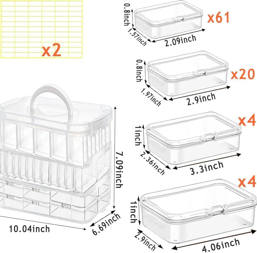 91Pcs Bead Storage Container, 3-Tier Bead Organizer Boxes and Craft Storage Boxe