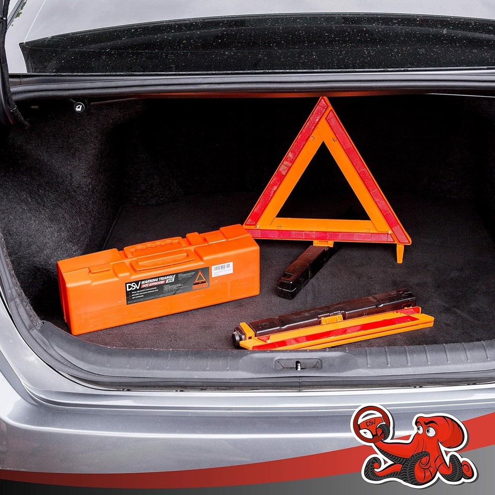 Compact Reflective Safety Triangle Set - Heavy Duty with Easy Setup & Carry Case