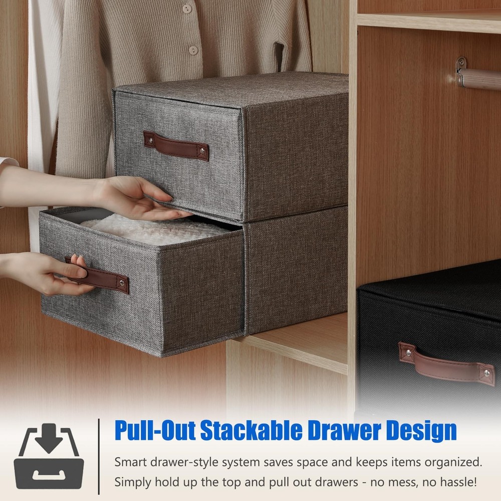 Closet Drawer Organizer Stackable Fabric Storage Boxes Bins Baskets with Lid ...