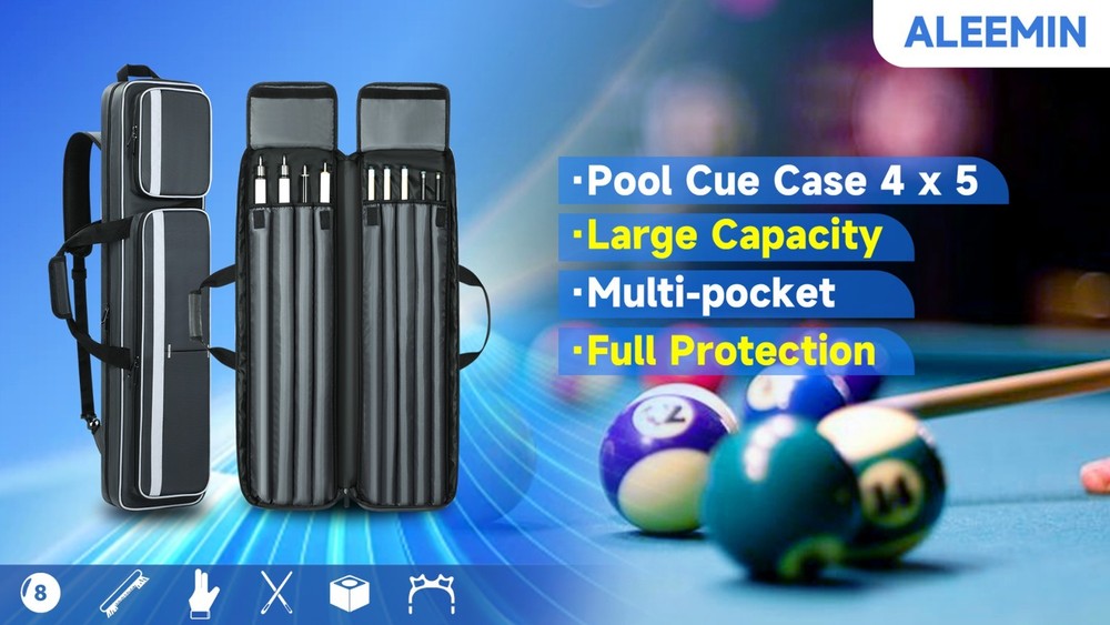 Padded Pool Cue Case 4x5, Soft Billiard Stick Bag with Multi-Pockets & Backpack