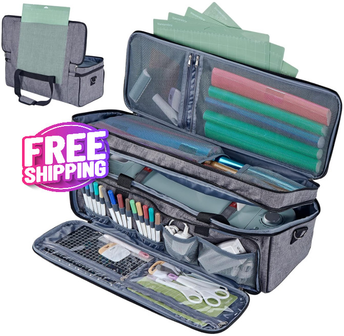 Double Layer Case with Mat Pocket for Cricut Maker 3/Explore 3, Grey, Bag Only