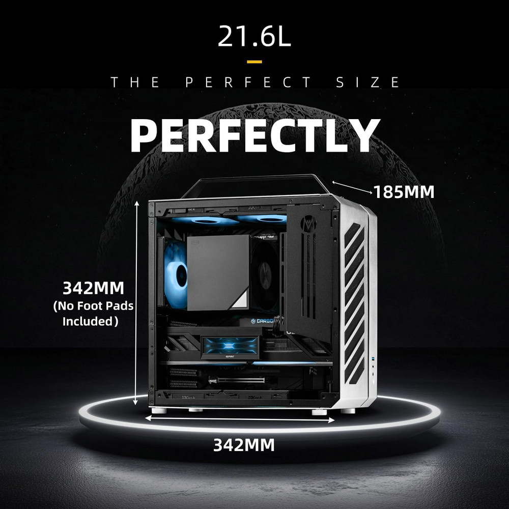 C34 Compact ATX Case with Carry Handle, Portable Desktop Computer Chassis, Suppo