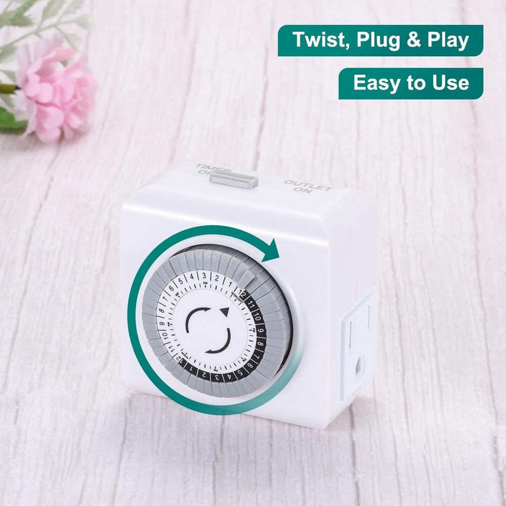 2 Pack 110-125V 3-Pin Timer Plug For Equipment Control 24-Hour Switch Device