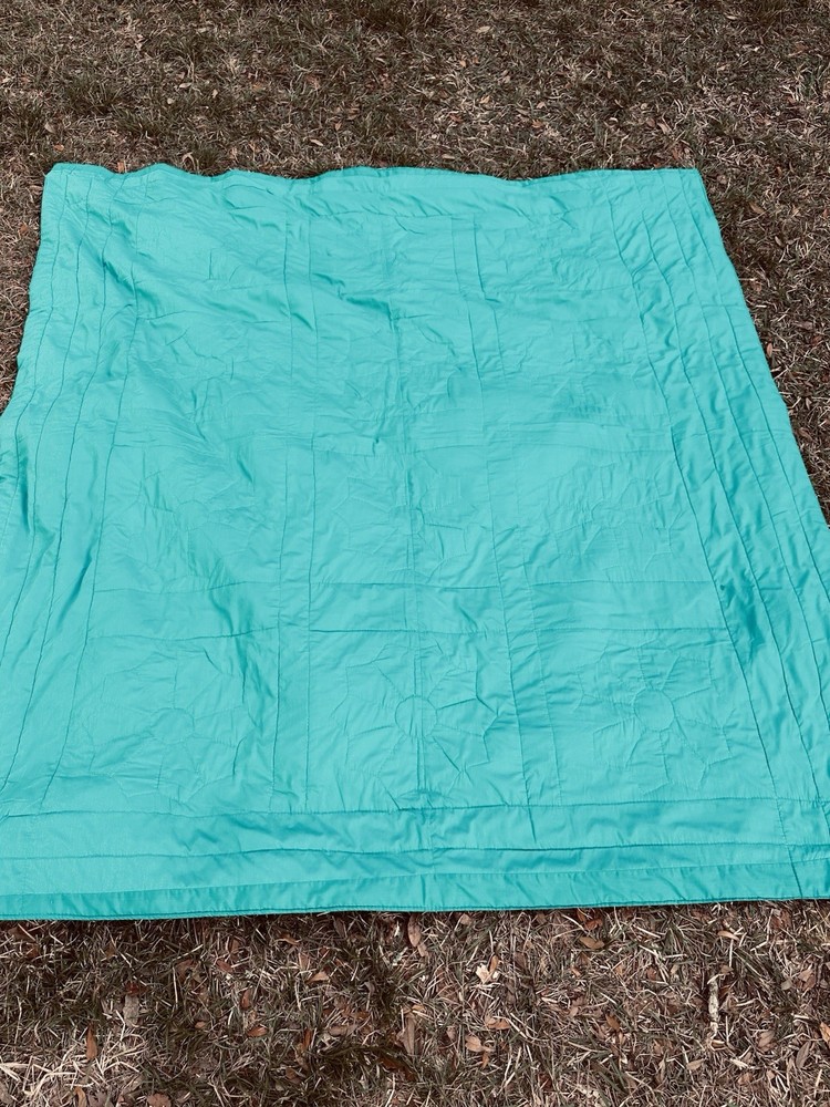 Vintage Handmade Quilt 80x88 Teal Blue Patchwork