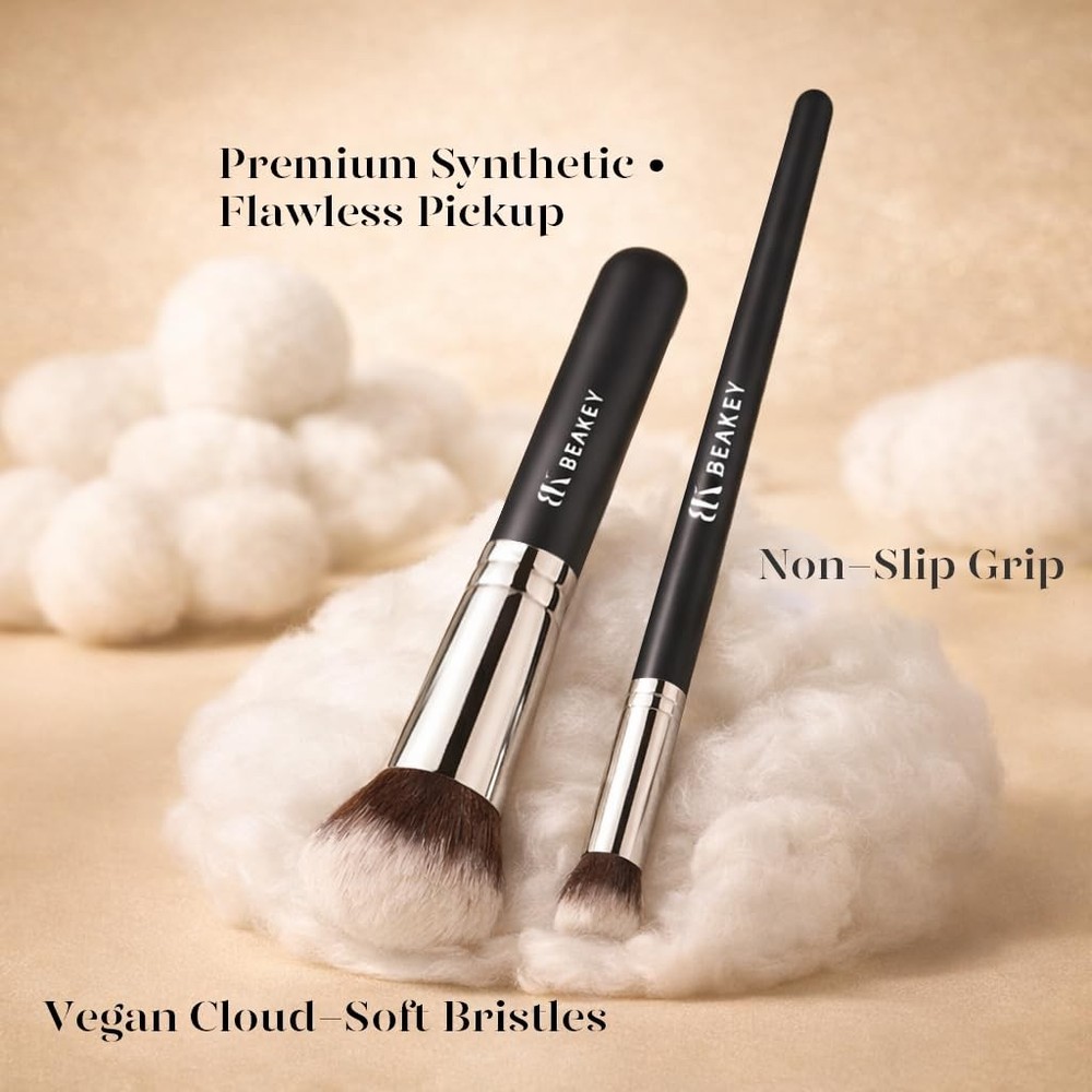 BEAKEY Makeup Brushes Sets, Brush Sets with Sponges BLACK-SILVER
