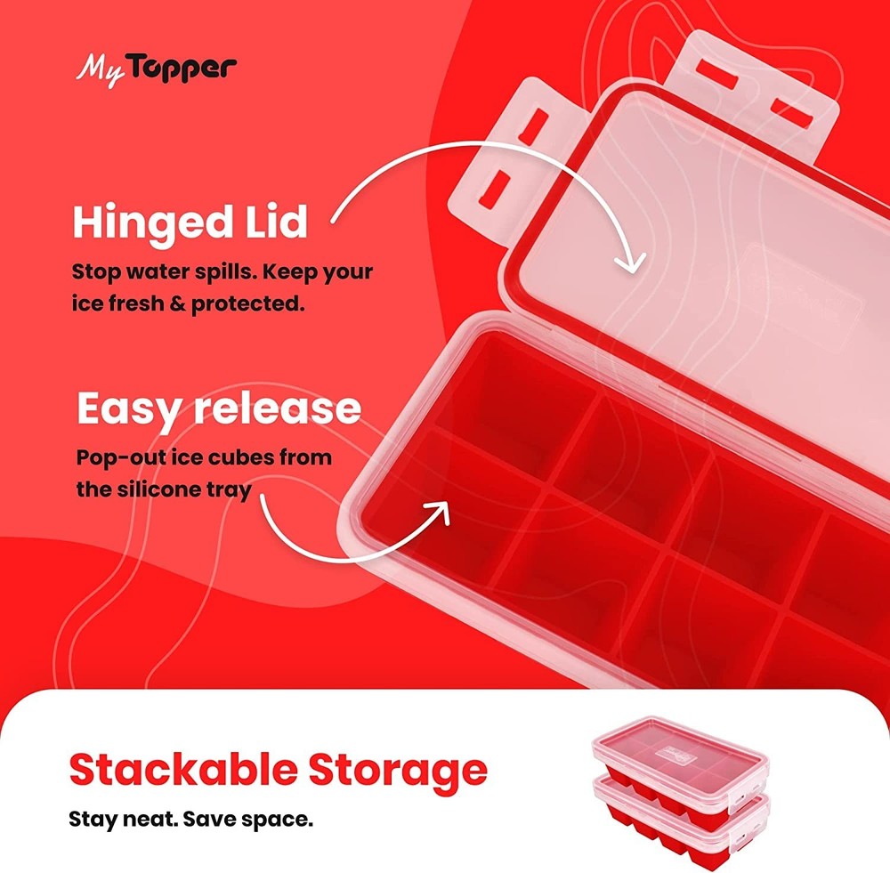 IceTopper Ice Cube Tray with 2 Attached Lids - Easy Release Ice Cube Molds, 1...