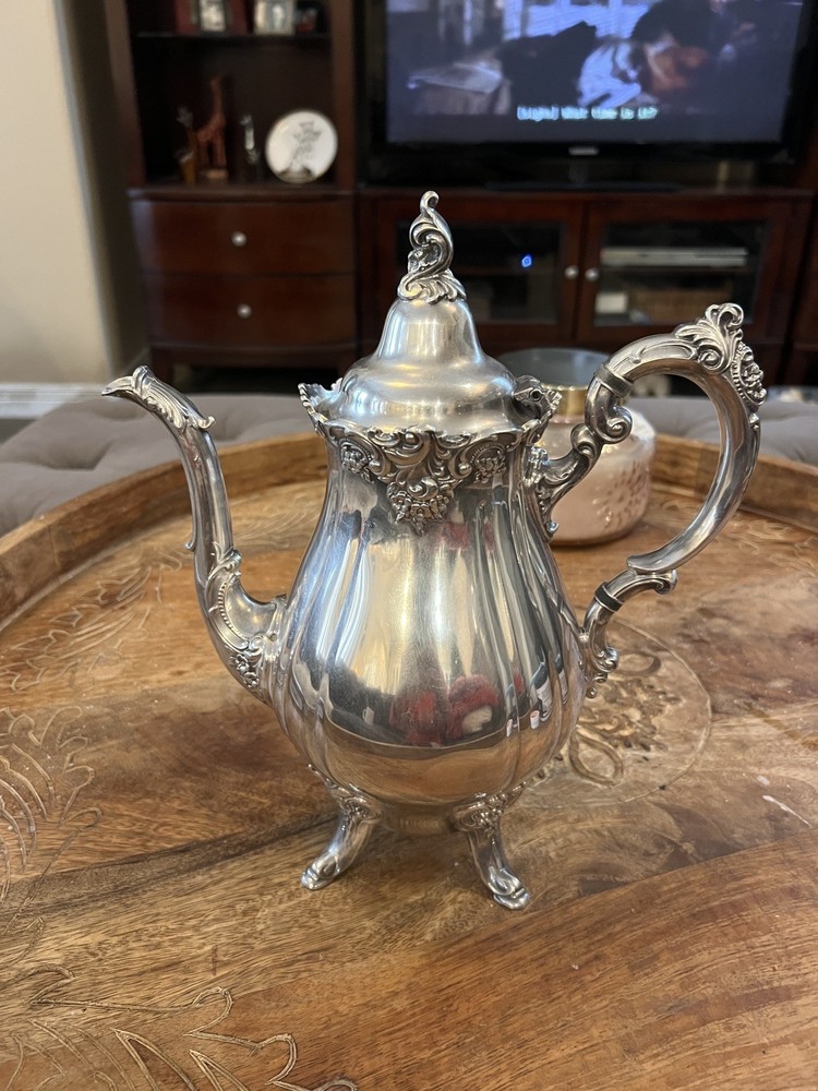 Baroque by Wallace Coffee / Tea Pot Ornate Footed Hinged Lid