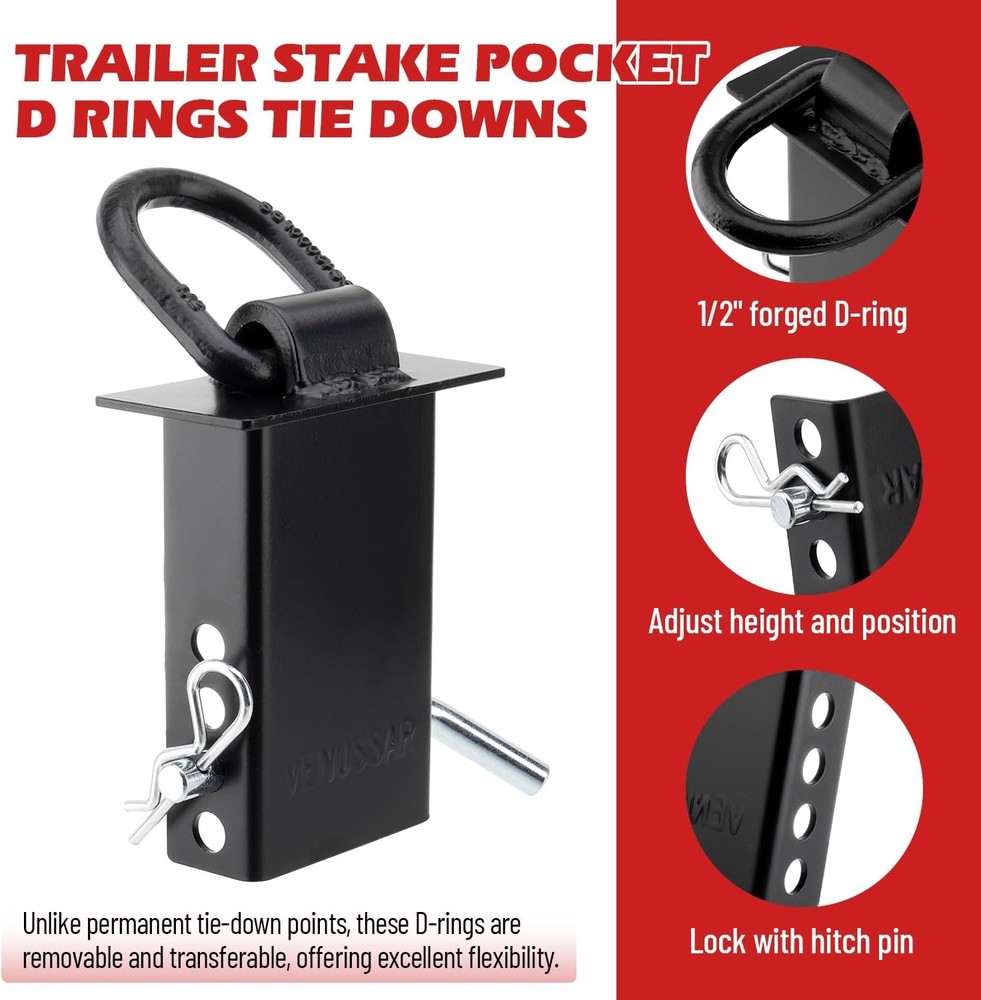 Stake Pocket D-Ring Tie Downs Utility for Flatbed Trucks and Trailer – 6 Pack