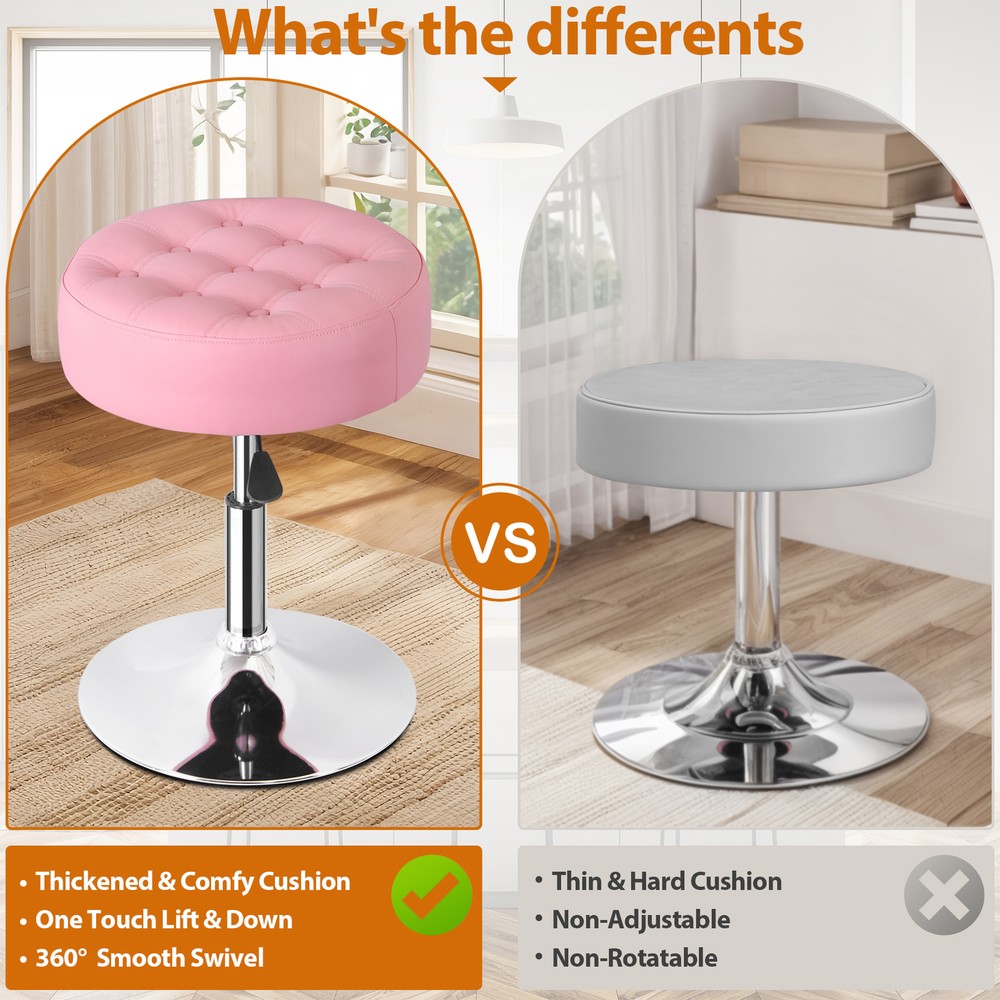 Pink Vanity stool for Makeup Room Adjustable Height PU Leather Bar Stool