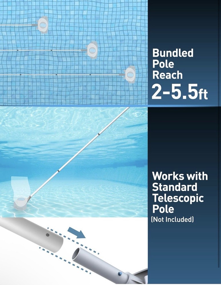 Rechargeable Medium Duty Pool Leaf Vacuum Cleaner with Pole-Runs 75-Mins