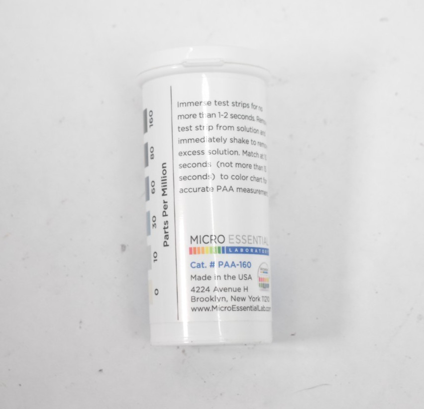 Micro Essential Lab Peracetic Acid PAA Test Strips 0-160 PPM 50 Strips Pack