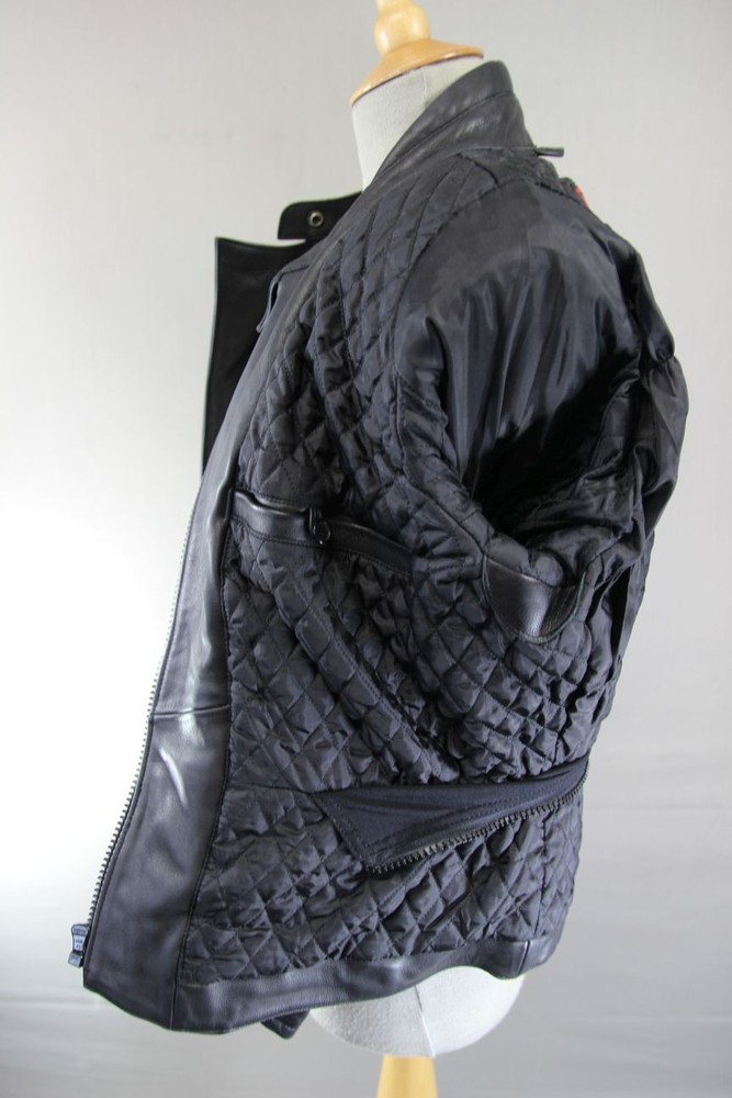 WEISE CLASSIC BLACK LEATHER BIKER JACKET WITH REMOVABLE BACK PROTECTOR: SIZE 12