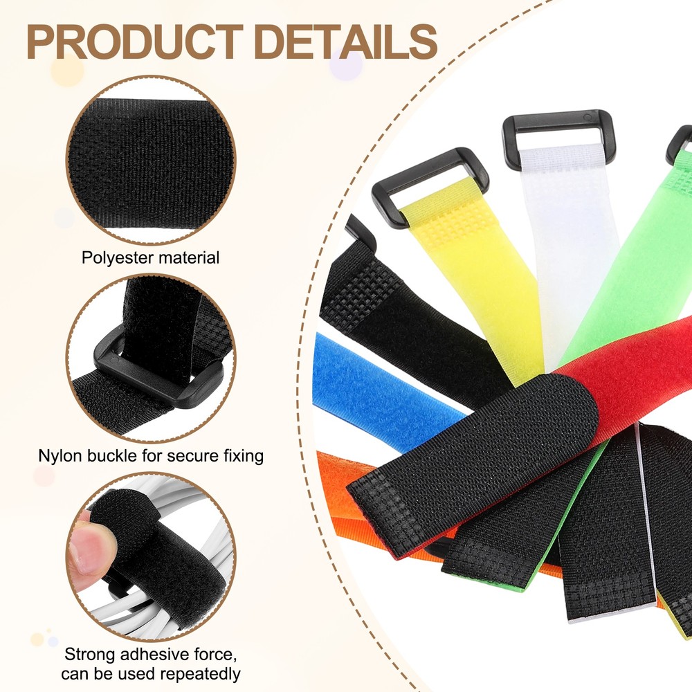 10pcs Reusable Cinch Straps 1"x8" Hook and Loop Cable Securing Straps, Black