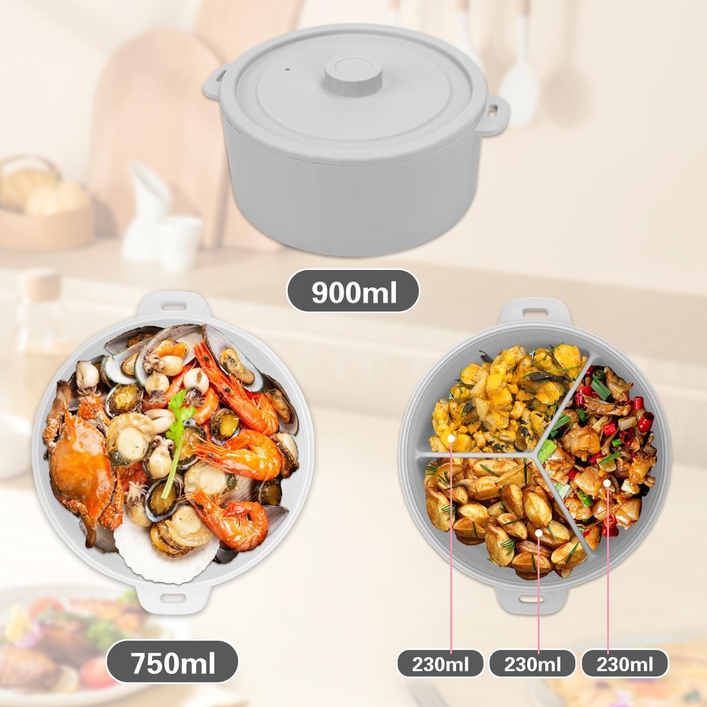Microwave Rice Cooker 2-Layer Steamer Pasta Vegetable Silicone Grey