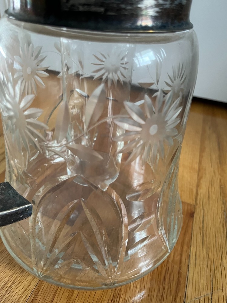 Vintage Germany Silver Plate Large Crystal Carafe Pitcher Cooler