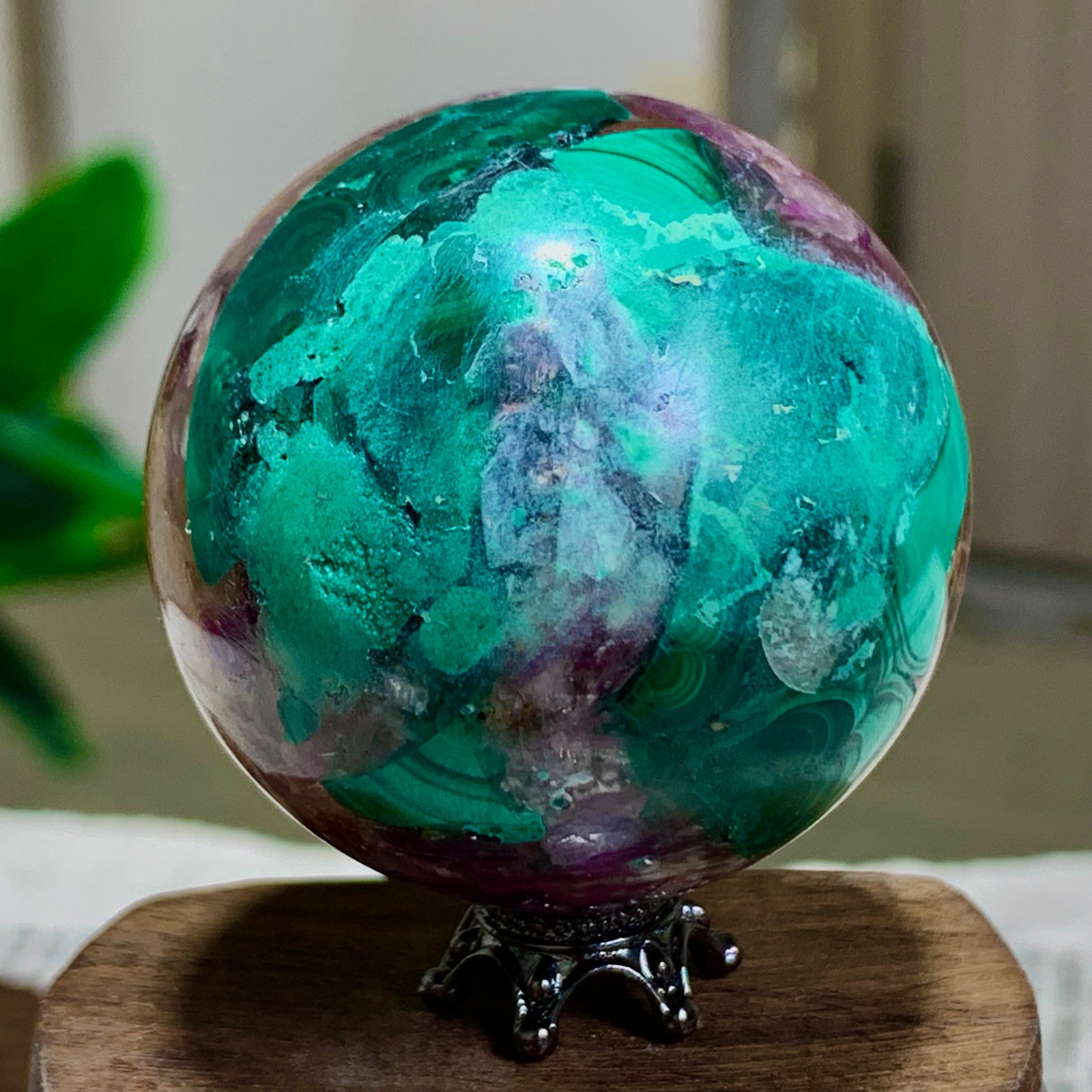 123G Newly discovered rare malachite purple mica symbiotic sphere restoration