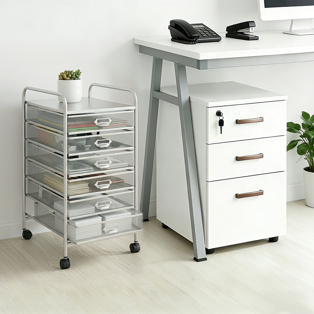 6-Drawer Mesh Rolling Storage Cart,Mobile File Organizer For Office,Study Silver