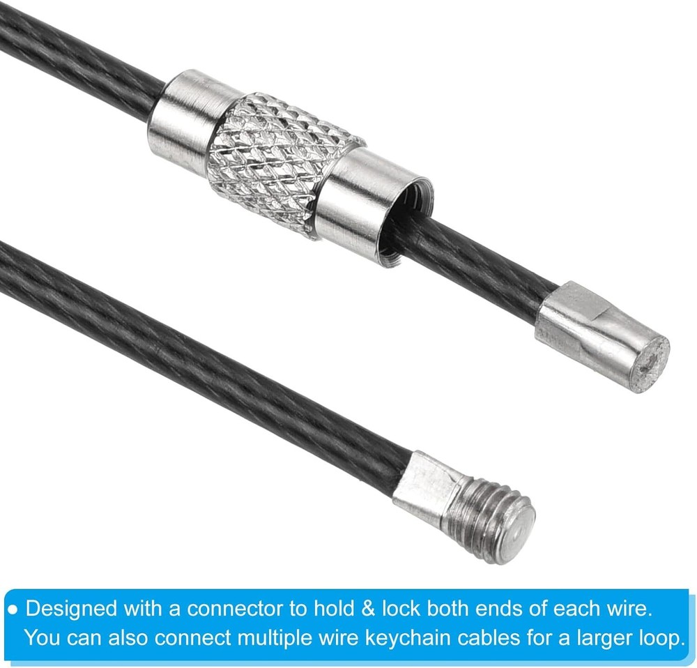 3.5 Inch Wire Keychain Cable, 5 Pack Stainless Steel Key Ring Loop, Black