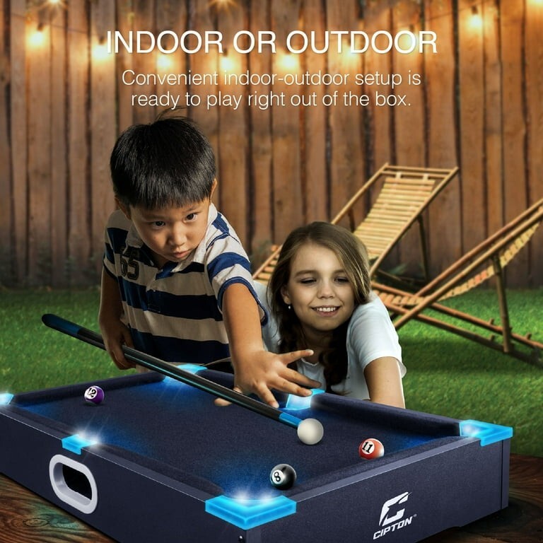 Cipton LED Light Up Mini Billiards Set - Compact Indoor/Outdoor Pool Table with