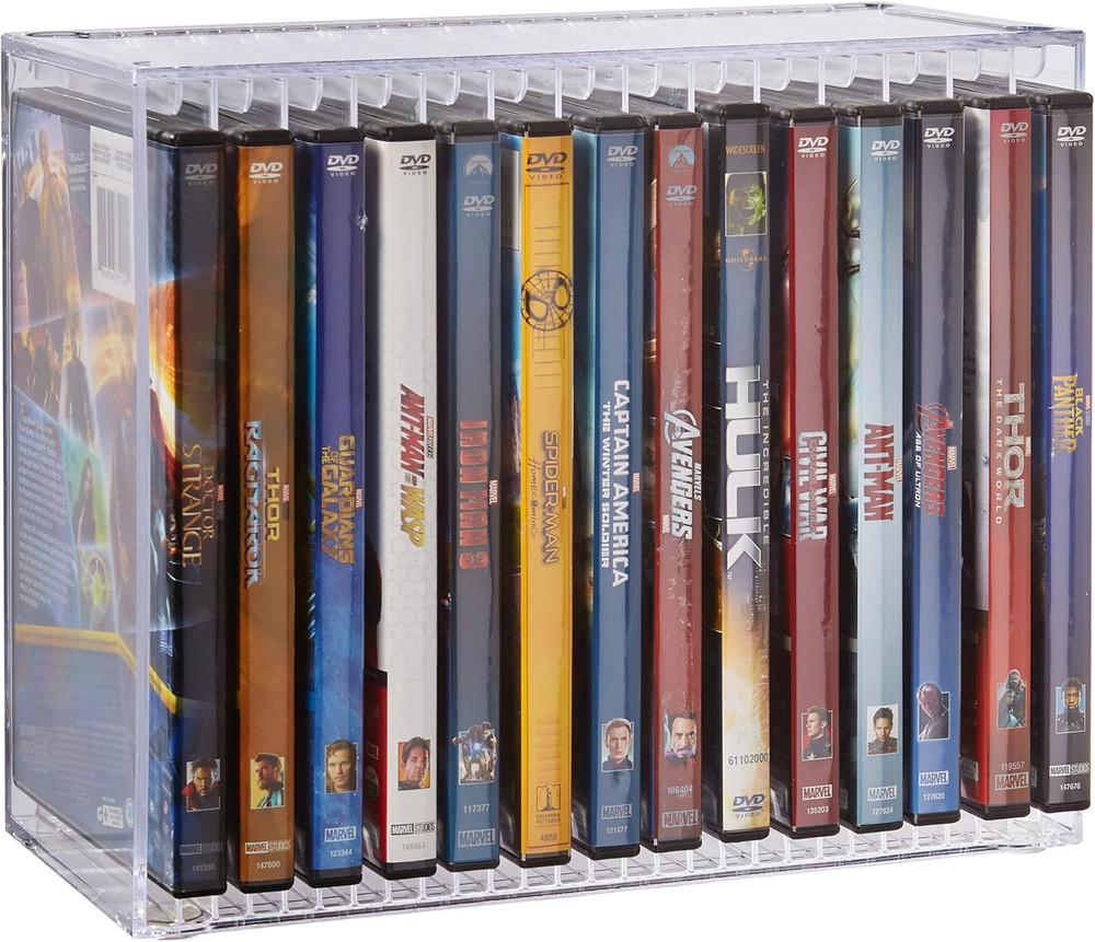 Stori Stackable Clear Plastic DVD Organizer with Rubber Feet | Rectangular Holde
