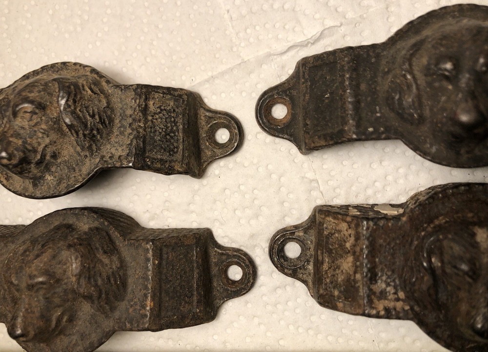 4 Antique Dog Head Drawer Pulls