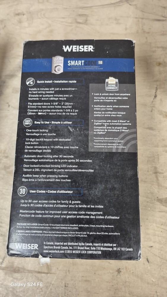 Weiser Smart Code 10 Touchpad Electronic Deadbolt Satin Nickel - Open Box