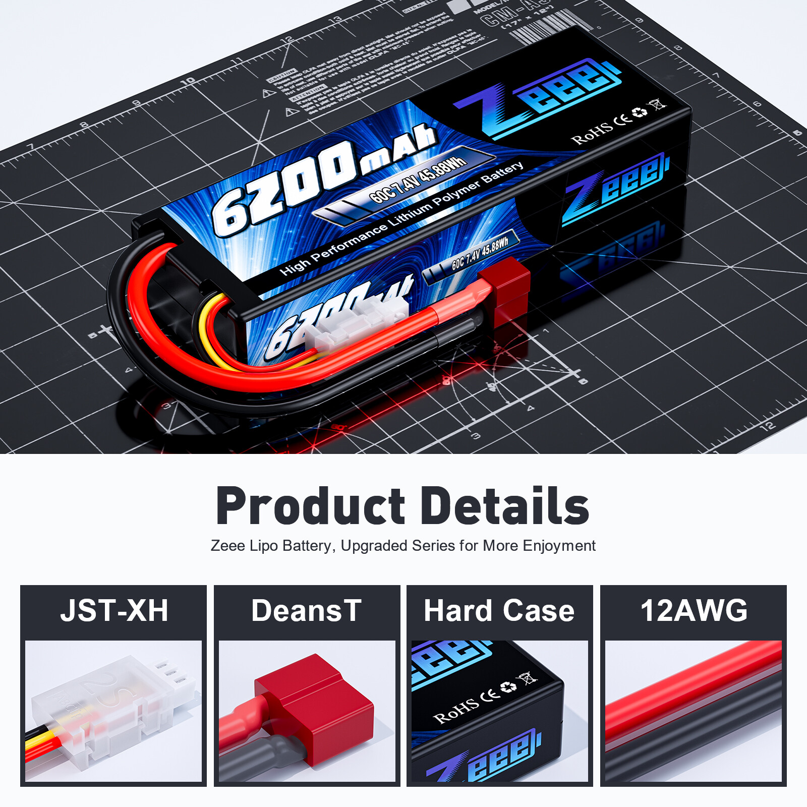 2x Zeee 2S LiPo Battery 6200mAh 60C 7.4V Deans T for RC Car Truck Truggy Hobby