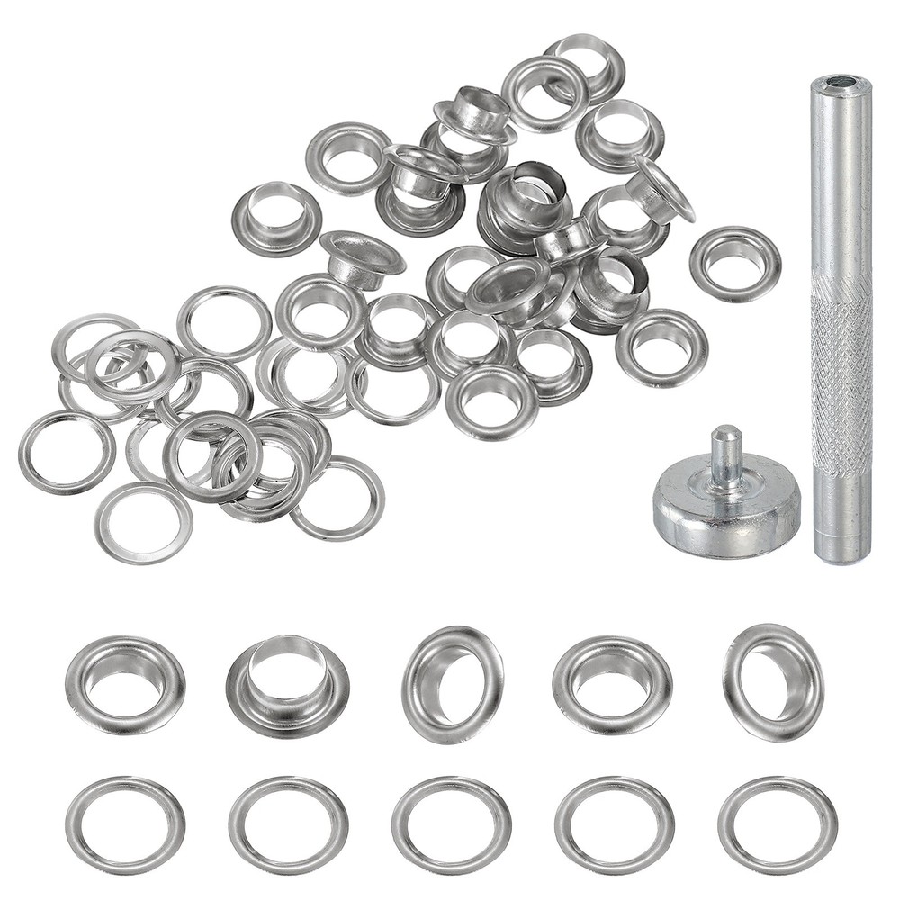 20Set Grommets Eyelets Kit 6mm Copper Eyelets with Setting Tool Silver