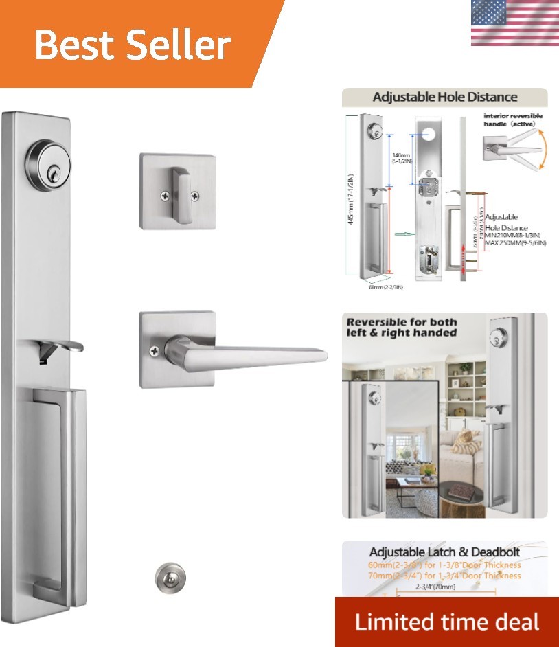 Versatile Keyed Entry Handleset with Reversible Design - Satin Nickel Finish