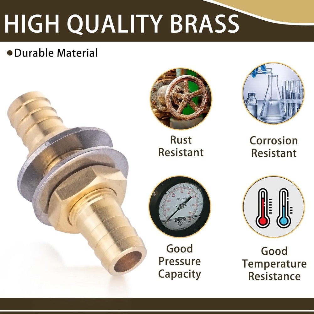 3/4" Brass Hose Barb Thru-Bulk Bulkhead Barb,