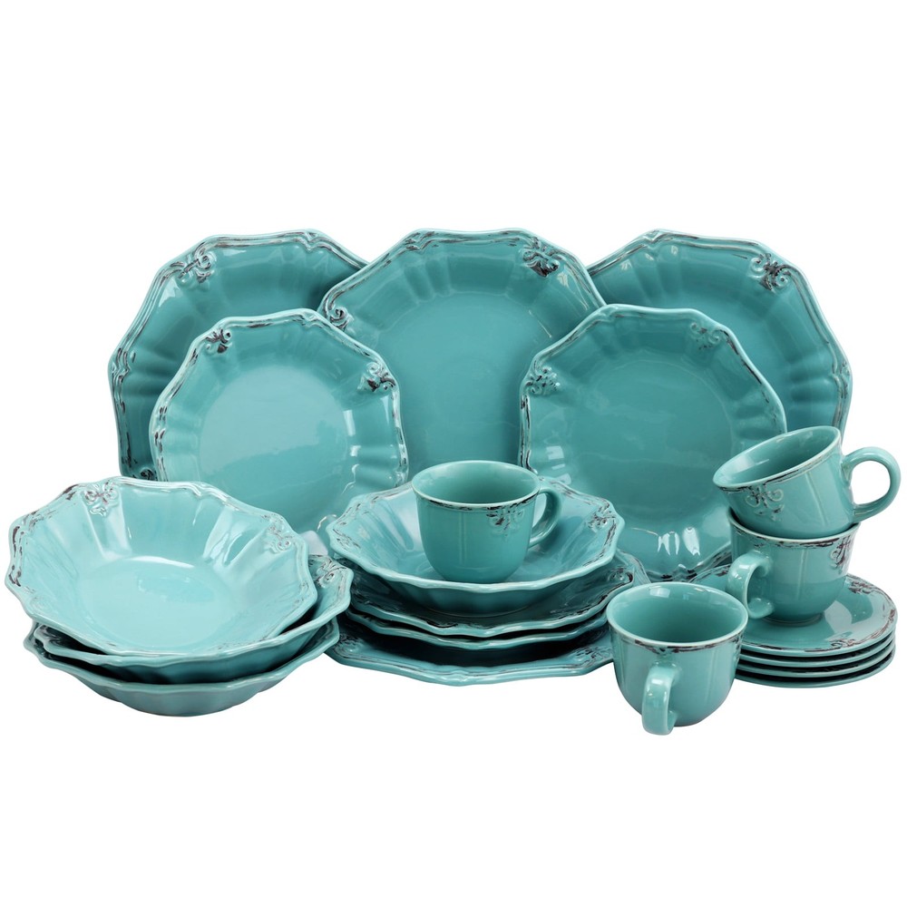 Fleur De Lys 20-Piece Dinnerware Set in Turquoise