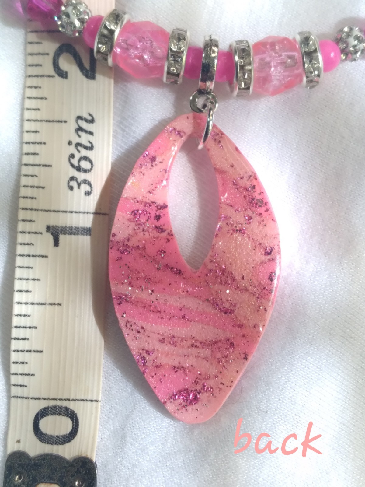 Handcrafted Beaded Pink Polymer Clay Pendant Memory Wire Choker Earring Set