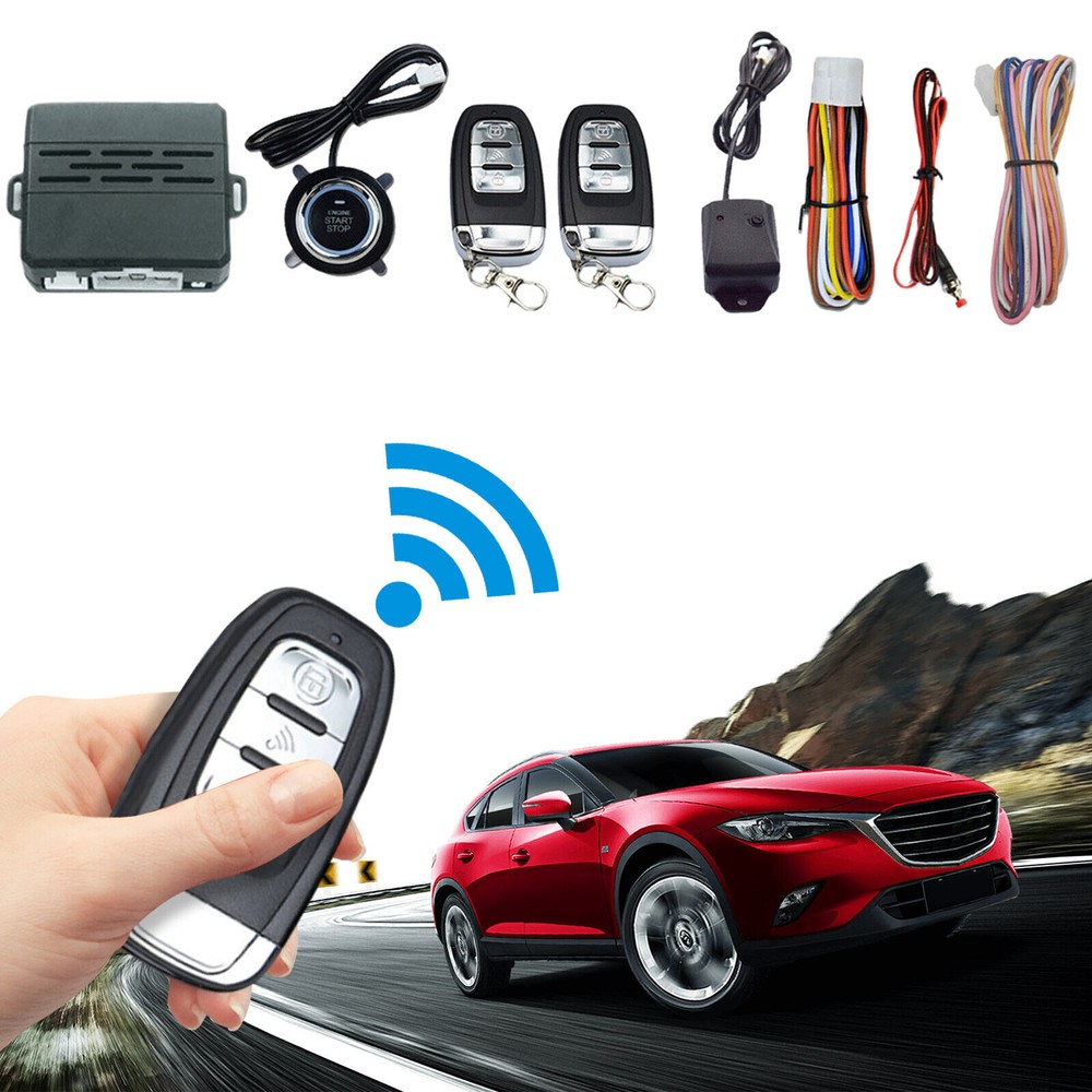 Car Keyless Entry System Engines Start Ignition Security Alarm Kit w/ 2 RemoteDa