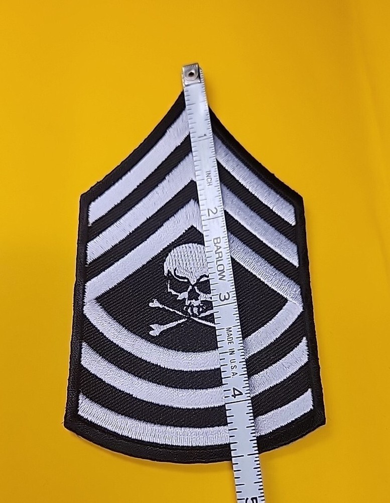 Skull in Sergeant (B/W) Embroidered Patch 4.5"x2.5"