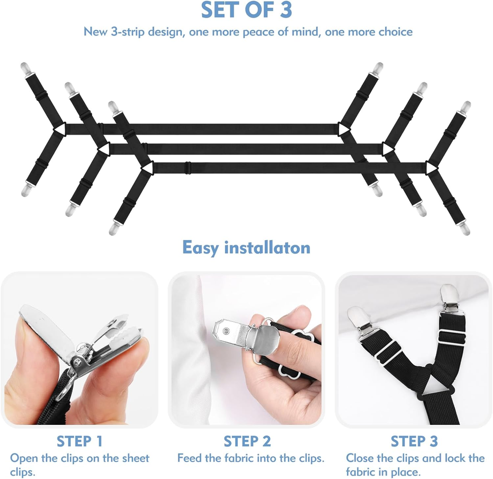 3 PCS Bed Sheet Straps Adjustable Sheet Straps Fitted Sheet Straps Extended Elas