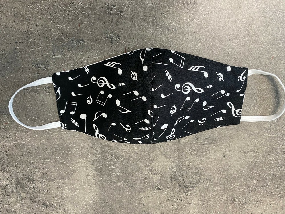 Reversible/Reusable 2-in-1 Two Way Musical Notes Face mask Black & White 